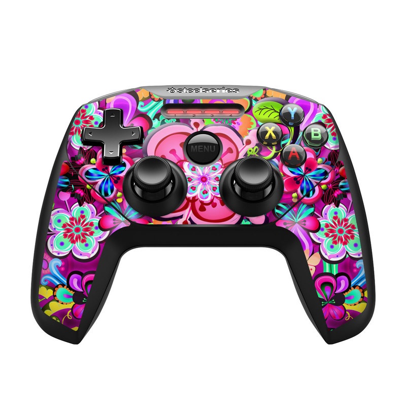 SteelSeries Nimbus Controller Skin design of Pattern, Pink, Design, Textile, Magenta, Art, Visual arts, Paisley, with purple, black, red, gray, blue colors