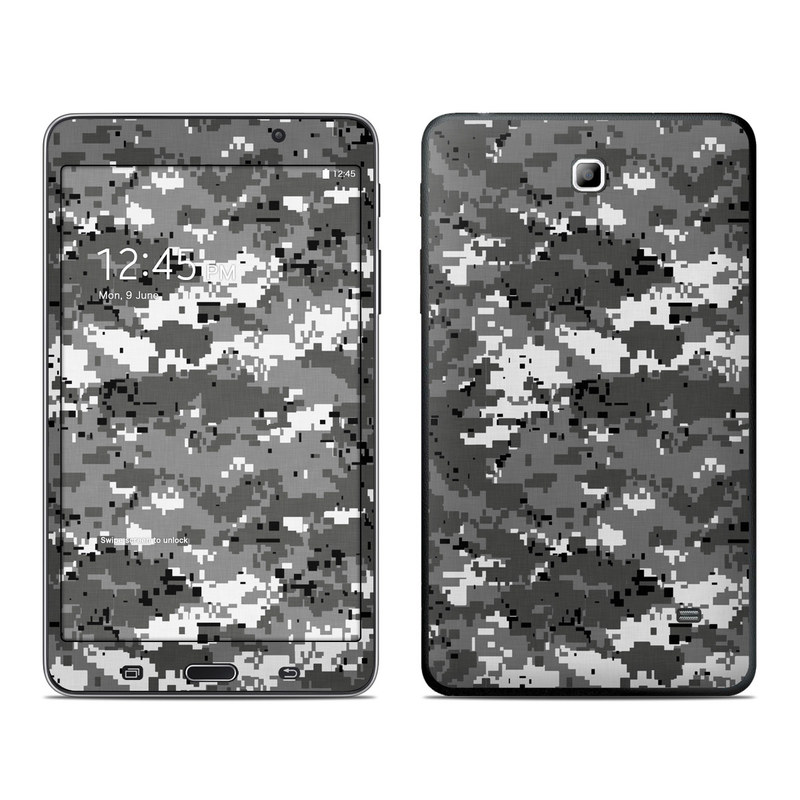 Samsung Galaxy Tab 4 7.0 Skin design of Military camouflage, Pattern, Camouflage, Design, Uniform, Metal, Black-and-white, with black, gray colors