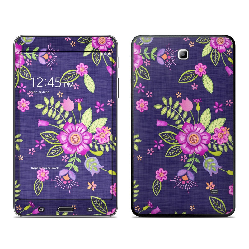 Samsung Galaxy Tab 4 7.0 Skin design of Pink, Pattern, Magenta, Purple, Violet, Floral design, Lilac, Textile, Visual arts, Pedicel, with black, gray, purple, green, blue colors