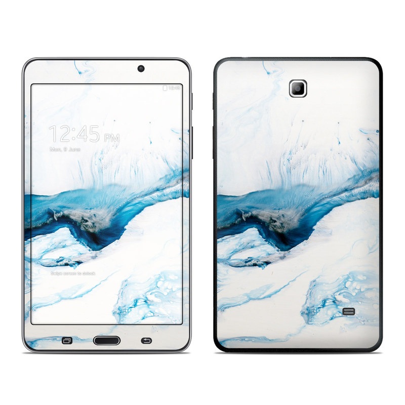 Samsung Galaxy Tab 4 7.0 Skin design of Glacial landform, Blue, Water, Glacier, Sky, Arctic, Ice cap, Watercolor paint, Drawing, Art, with white, blue, black colors