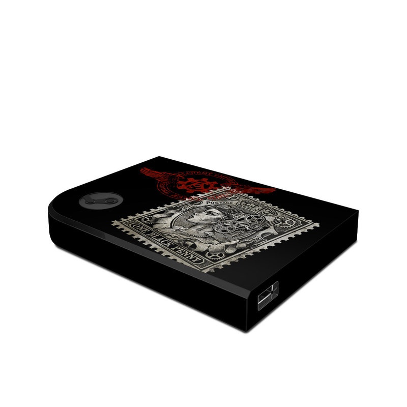 Valve Steam Link Skin design of Font, Postage stamp, Illustration, Drawing, Art, with black, gray, red colors