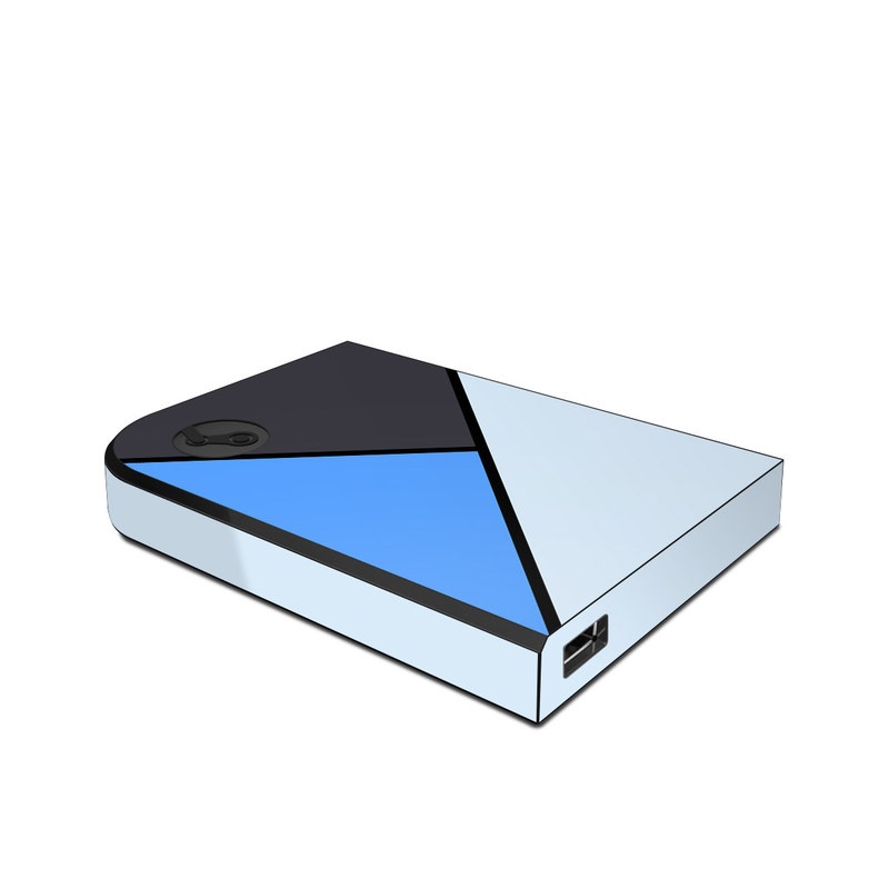 Valve Steam Link Skin design of Blue, Line, Cobalt blue, Triangle, Azure, Electric blue, Parallel, Symmetry, Font, with blue, gray, black colors