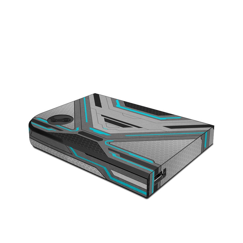 Valve Steam Link Skin design of Blue, Turquoise, Pattern, Teal, Symmetry, Design, Line, Automotive design, Font, with black, gray, blue colors