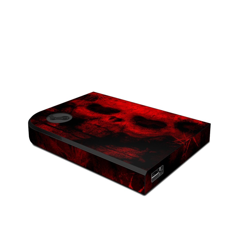 Valve Steam Link Skin design of Red, Skull, Bone, Darkness, Mouth, Graphics, Pattern, Fiction, Art, Fractal art, with black, red colors