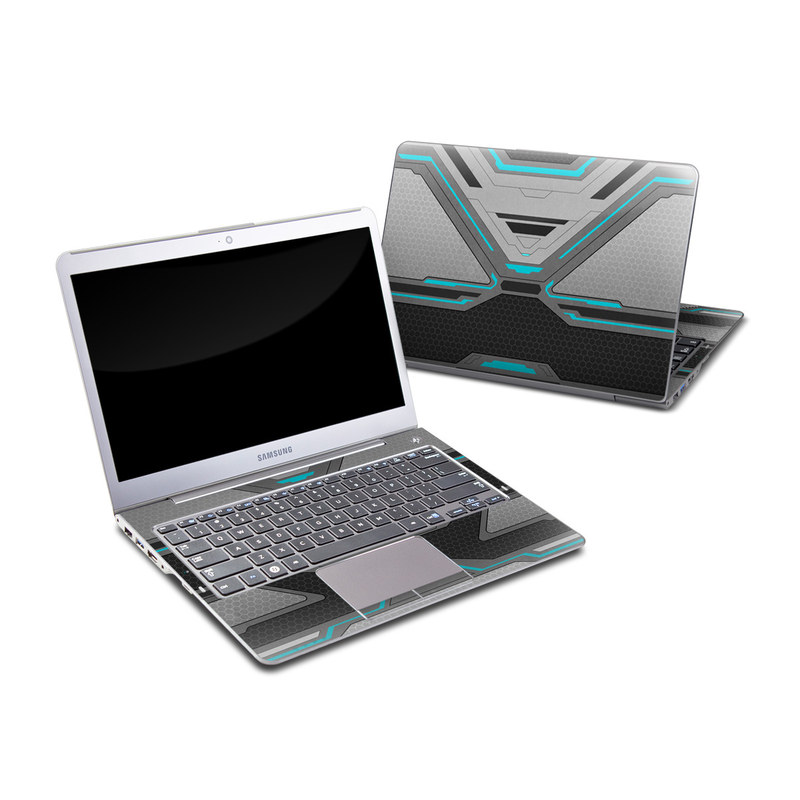 Samsung Series 5 13.3-inch Ultrabook Skin design of Blue, Turquoise, Pattern, Teal, Symmetry, Design, Line, Automotive design, Font, with black, gray, blue colors