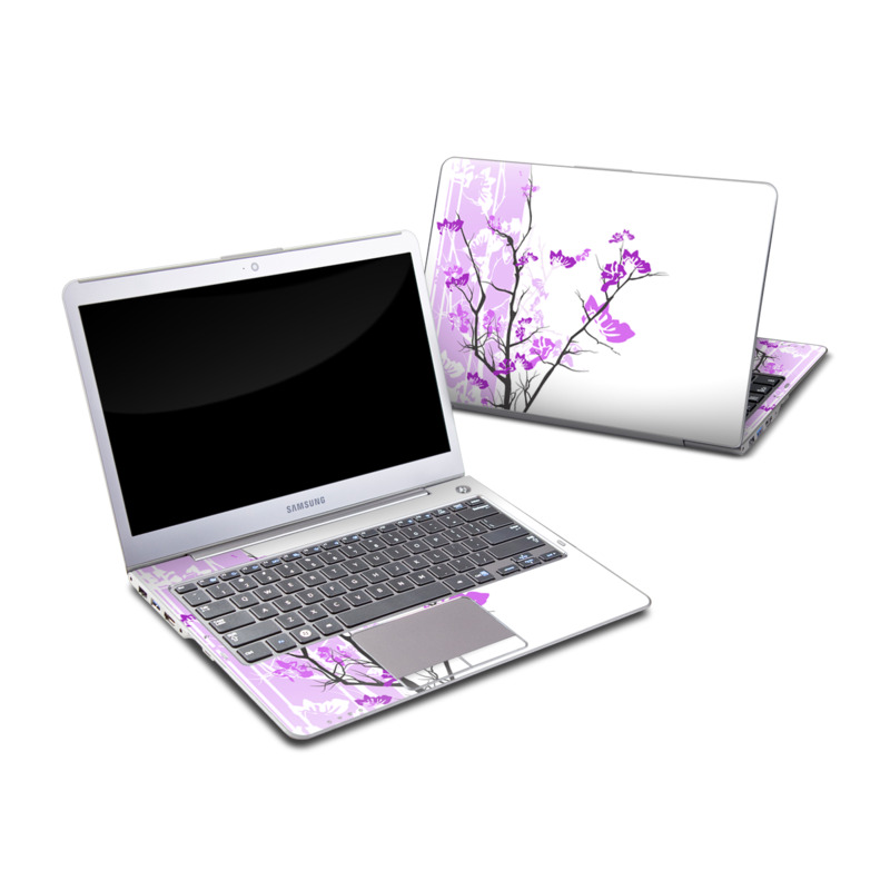 Samsung Series 5 13.3-inch Ultrabook Skin design of Branch, Purple, Violet, Lilac, Lavender, Plant, Twig, Flower, Tree, Wildflower, with white, purple, gray, pink, black colors