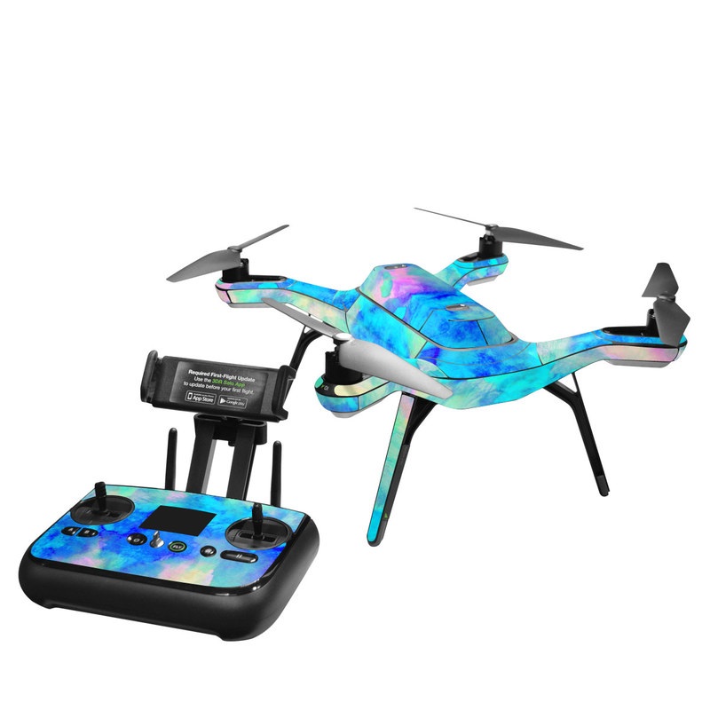 3DR Solo Skin design of Blue, Turquoise, Aqua, Pattern, Dye, Design, Sky, Electric blue, Art, Watercolor paint, with blue, purple colors