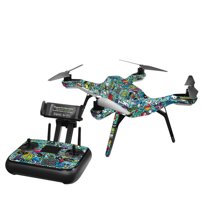 3DR Solo Skin design of Cartoon, Art, Pattern, Design, Illustration, Visual arts, Doodle, Psychedelic art, with black, blue, gray, red, green colors