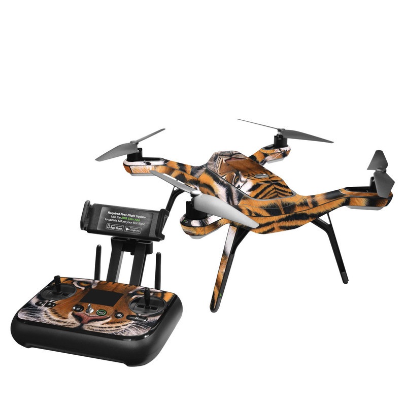 3DR Solo Skin design of Tiger, Mammal, Wildlife, Terrestrial animal, Vertebrate, Bengal tiger, Whiskers, Siberian tiger, Felidae, Snout, with black, gray, red, green, pink colors