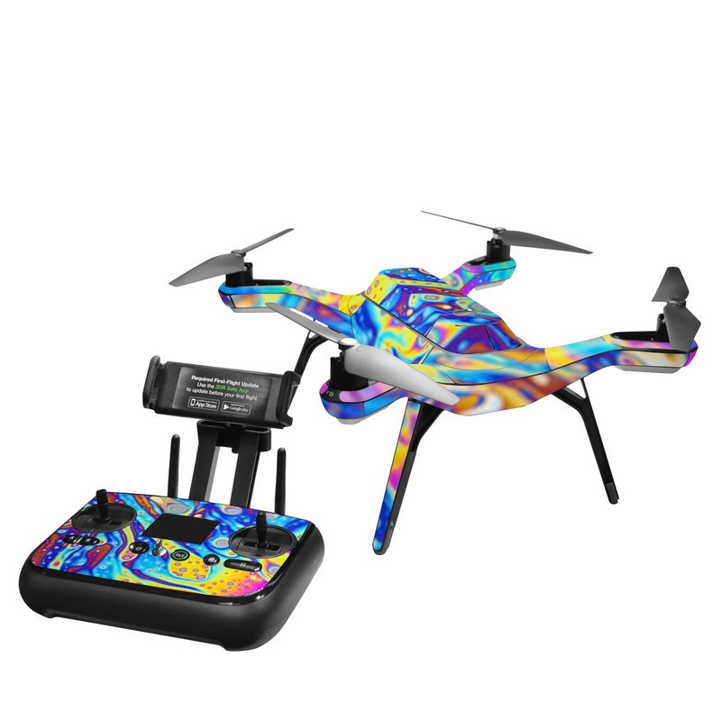 3DR Solo Skin design of Psychedelic art, Blue, Pattern, Art, Visual arts, Water, Organism, Colorfulness, Design, Textile, with gray, blue, orange, purple, green colors