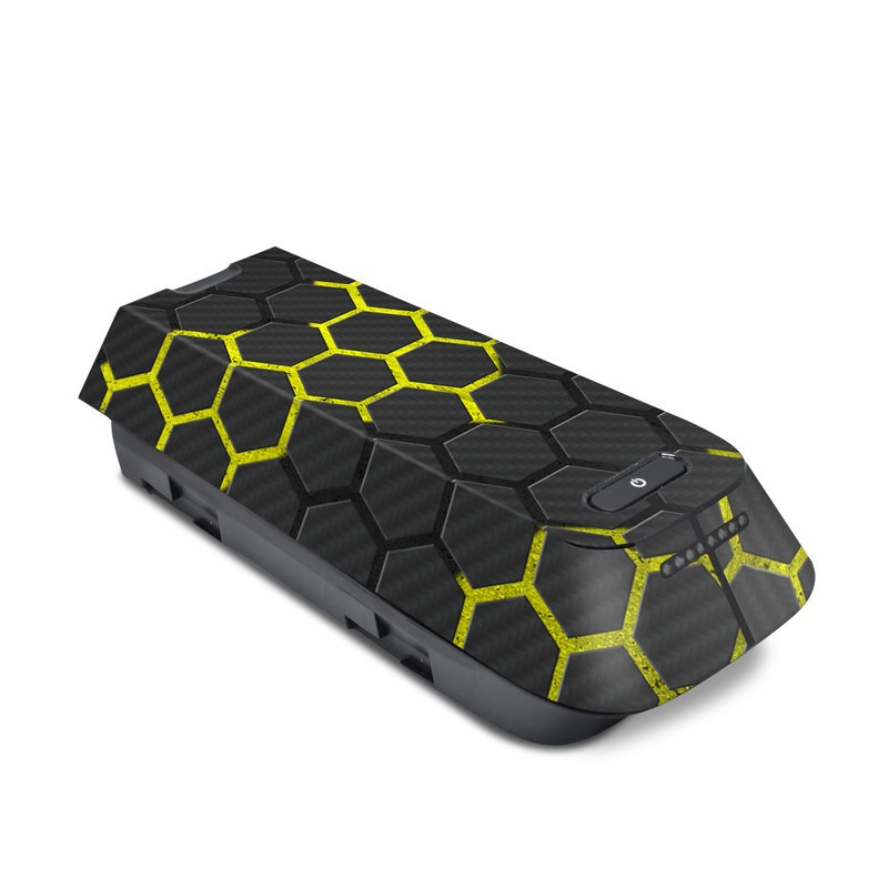 3DR Solo Battery Skin design of Black, Pattern, Yellow, Mesh, Net, Chain-link fencing, Design, Metal with black, gray, yellow colors