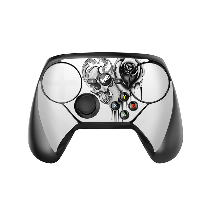 Valve Steam Controller Skin design of Black-and-white, Illustration, Monochrome, Rose, Plant, Style, Metal, Drawing, with white, black, gray colors