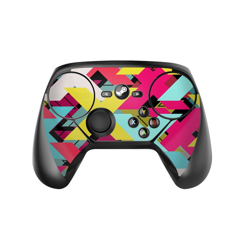 Valve Steam Controller Skin design of Pattern, Graphic design, Line, Design, Triangle, Font, Illustration, Magenta, Visual arts, with yellow, blue, white, black, red, pink colors