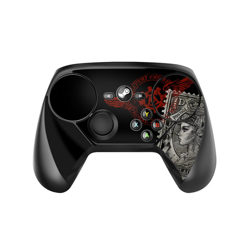 Valve Steam Controller Skin design of Font, Postage stamp, Illustration, Drawing, Art, with black, gray, red colors