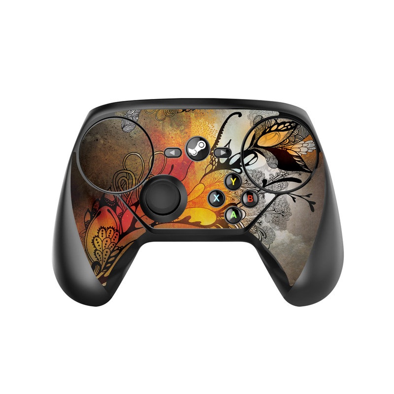 Valve Steam Controller Skin design of Yellow, Orange, Art, Branch, Leaf, Graphic design, Visual arts, Pattern, Design, Modern art, with black, red, orange, yellow colors