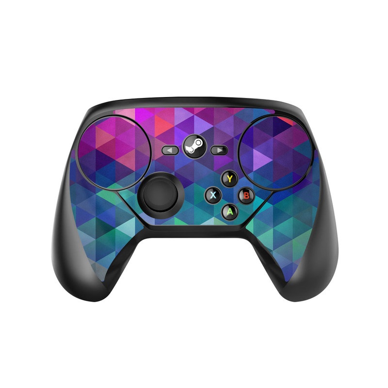 Valve Steam Controller Skin design of Purple, Violet, Pattern, Blue, Magenta, Triangle, Line, Design, Graphic design, Symmetry, with blue, purple, green, red, pink colors