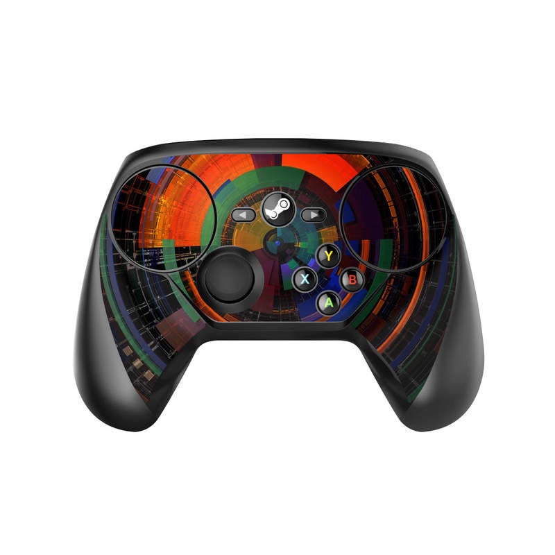 Valve Steam Controller Skin design of Colorfulness, Pattern, Circle, Design, Architecture, Symmetry, Art, Spiral, Psychedelic art, with black, red, blue, green, orange, brown colors