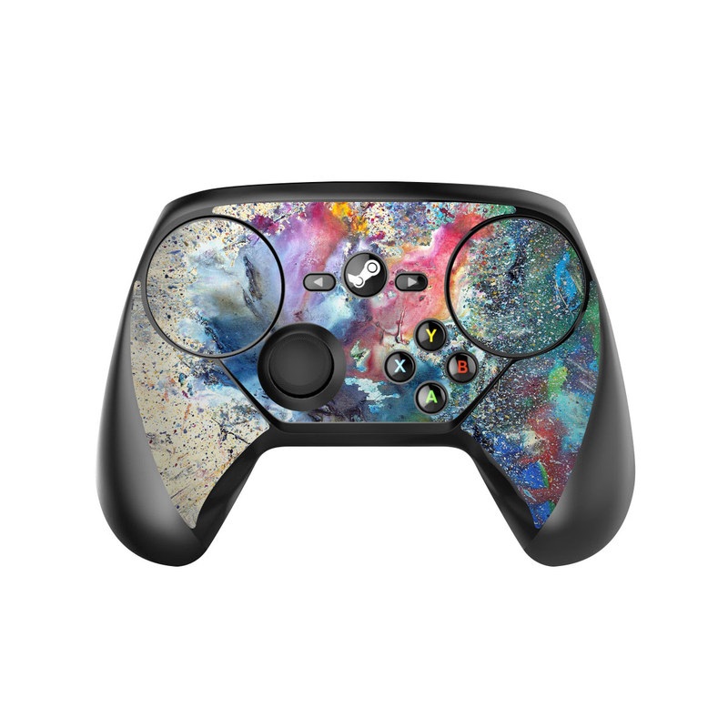 Valve Steam Controller Skin design of Watercolor paint, Painting, Acrylic paint, Art, Modern art, Paint, Visual arts, Space, Colorfulness, Illustration with gray, black, blue, red, pink colors