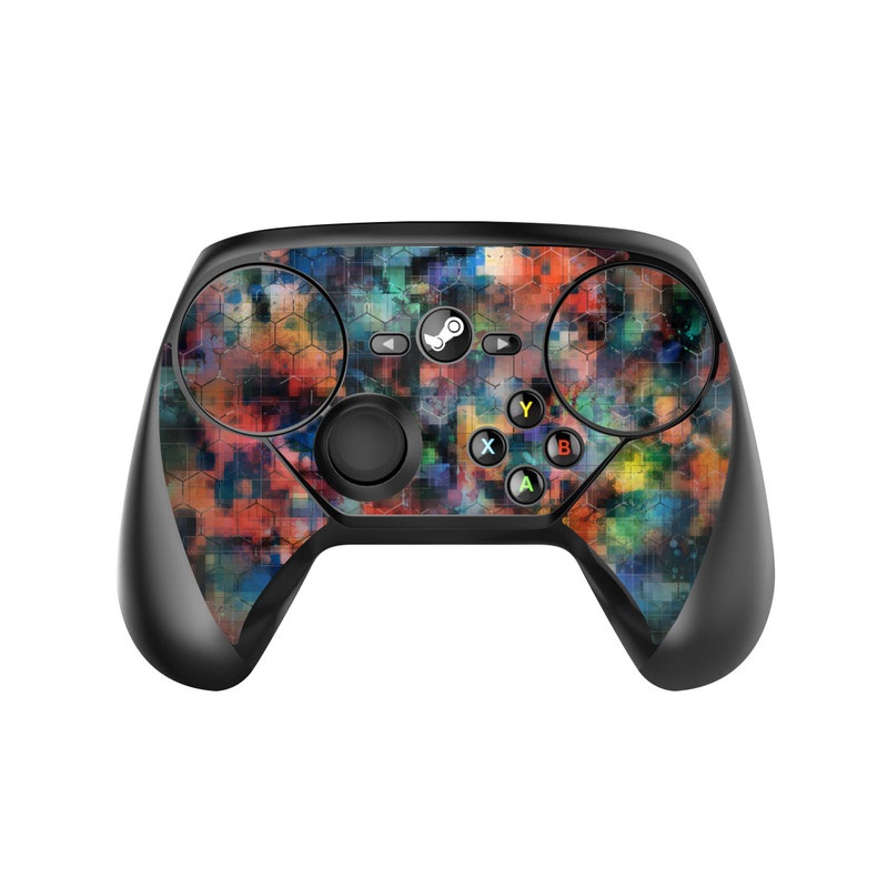 Valve Steam Controller Skin design of Blue, Colorfulness, Pattern, Psychedelic art, Art, Sky, Design, Textile, Dye, Modern art, with black, blue, red, gray, green colors