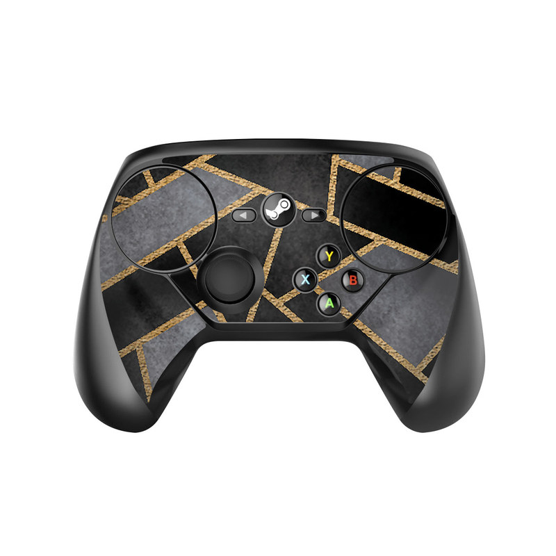 Valve Steam Controller Skin design of Pattern, Triangle, Yellow, Line, Tile, Floor, Design, Symmetry, Architecture, Flooring, with black, gray, yellow colors