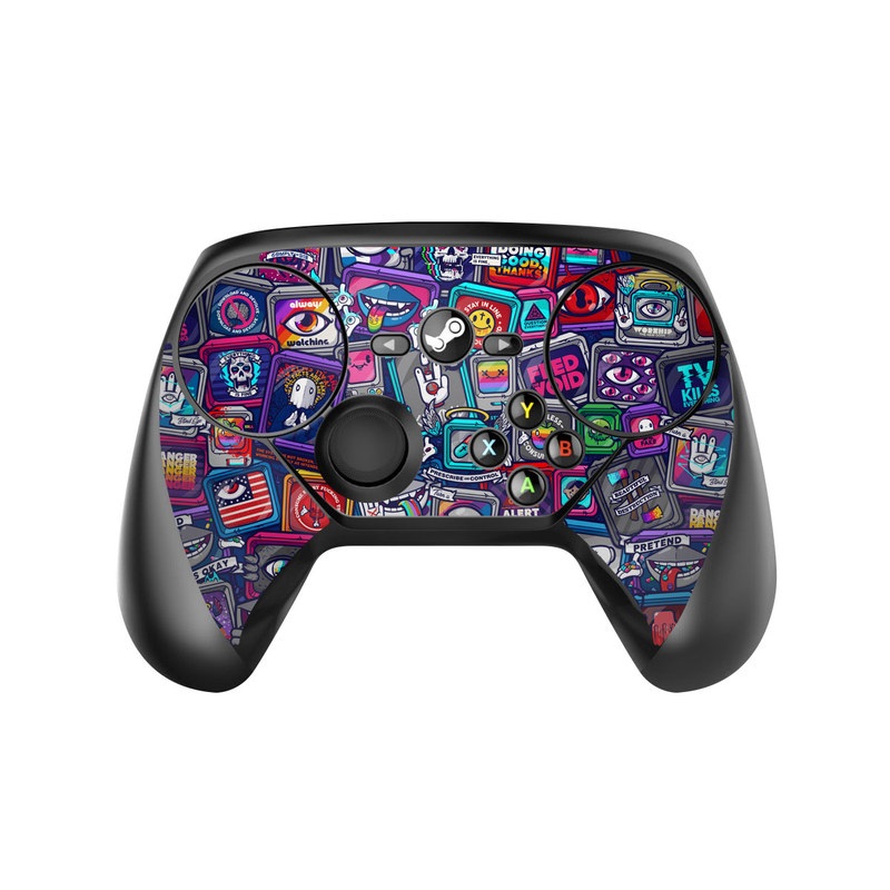Valve Steam Controller Skin design of Pattern, Font, Art, Visual arts, Collection, with red, blue, black, gray, purple, yellow, white, green colors