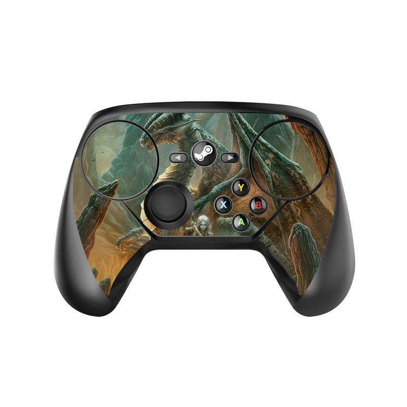 Valve Steam Controller Skin design of Dragon, Cg artwork, Mythology, Fictional character, Mythical creature, Art, Illustration, Cryptid, Sculpture, Demon, with black, green, red, gray, blue colors