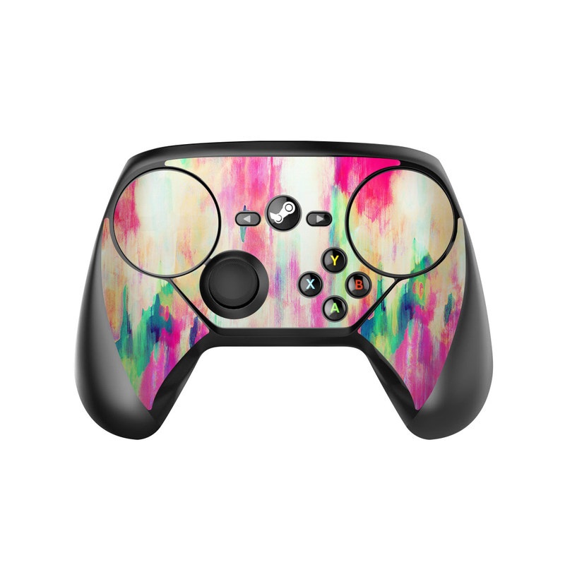 Valve Steam Controller Skin design of Pink, Magenta, Art, Watercolor paint, Dye, Visual arts, Pattern, Modern art, Painting, Acrylic paint, with red, white, green colors