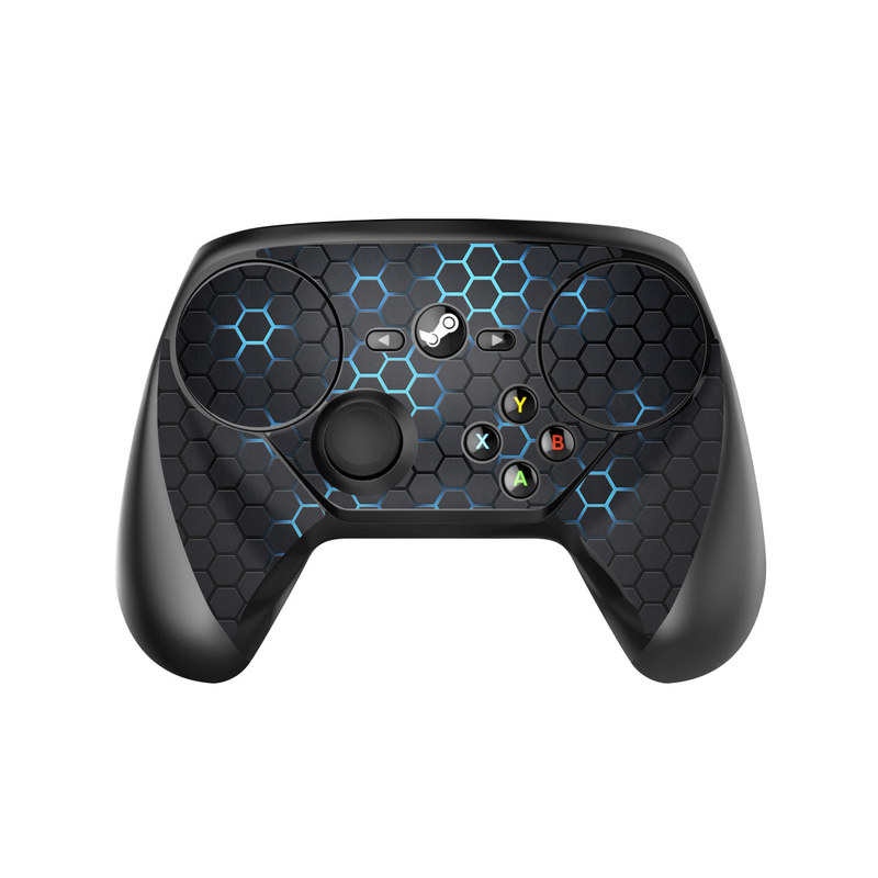 Valve Steam Controller Skin design of Pattern, Water, Design, Circle, Metal, Mesh, Sphere, Symmetry, with black, gray, blue colors