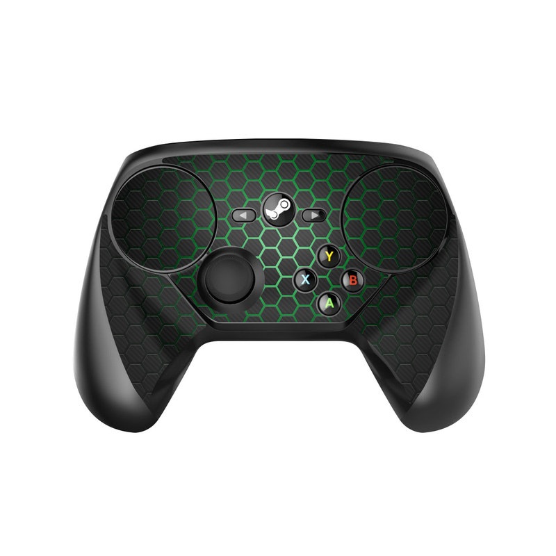 Valve Steam Controller Skin design of Pattern, Metal, Design, Carbon, Space, Circle, with black, gray, green colors