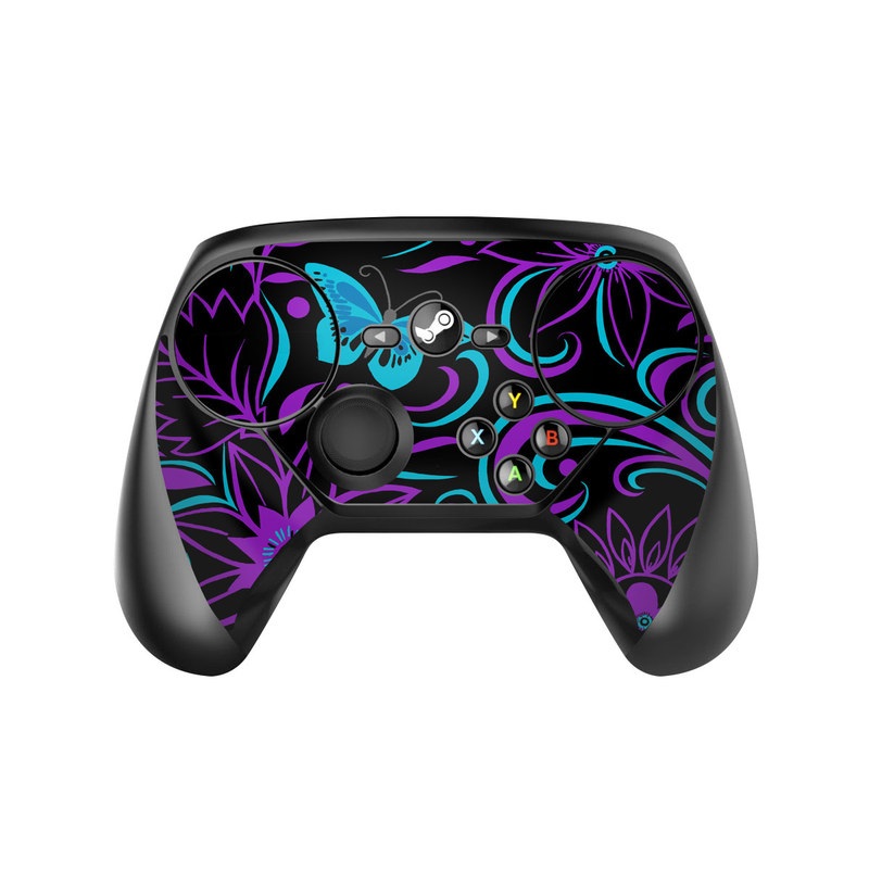 Valve Steam Controller Skin design of Pattern, Purple, Violet, Turquoise, Teal, Design, Floral design, Visual arts, Magenta, Motif, with black, purple, blue colors