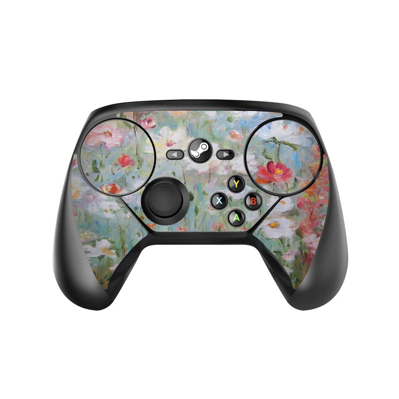 Valve Steam Controller Skin design of Flower, Painting, Watercolor paint, Plant, Modern art, Wildflower, Botany, Meadow, Acrylic paint, Flowering plant, with gray, black, green, red, blue colors