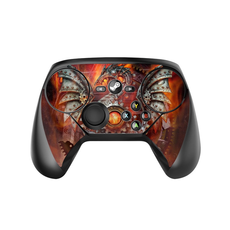 Valve Steam Controller Skin design of Dragon, Demon, Cg artwork, Illustration, Fictional character, Fractal art, Flame, Art, Mythology, Supernatural creature, with red, black, orange, pink, green colors