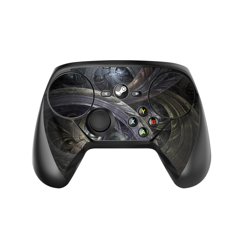 Valve Steam Controller Skin design of Fractal art, Graphic design, Art, Cg artwork, Darkness, Circle, Pattern, Illustration, Graphics, Metal, with black, gray, blue colors