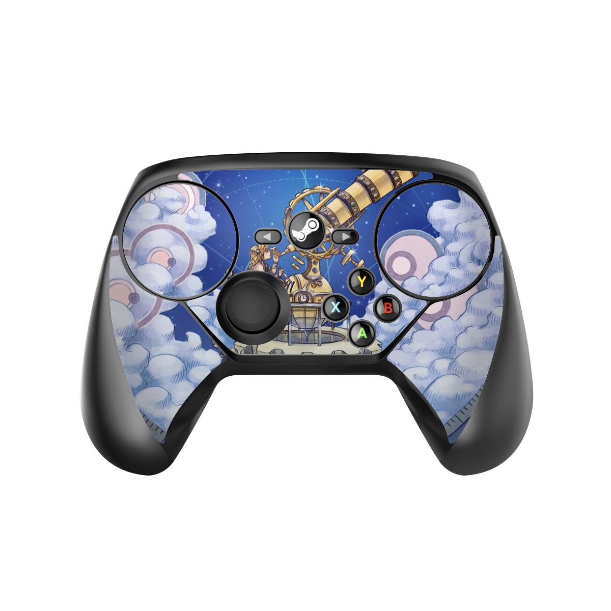 Valve Steam Controller Skin design of Circle, World, Space, Vehicle, Satellite, Illustration, with white, blue, yellow, pink, gray colors
