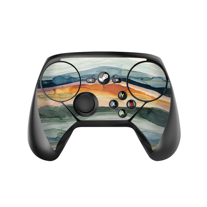Valve Steam Controller Skin design of Watercolor paint, Painting, Sky, Wave, Geology, Landscape, Pattern, Acrylic paint, Cloud, Paint, with blue, purple, orange, yellow, red, green, brown colors