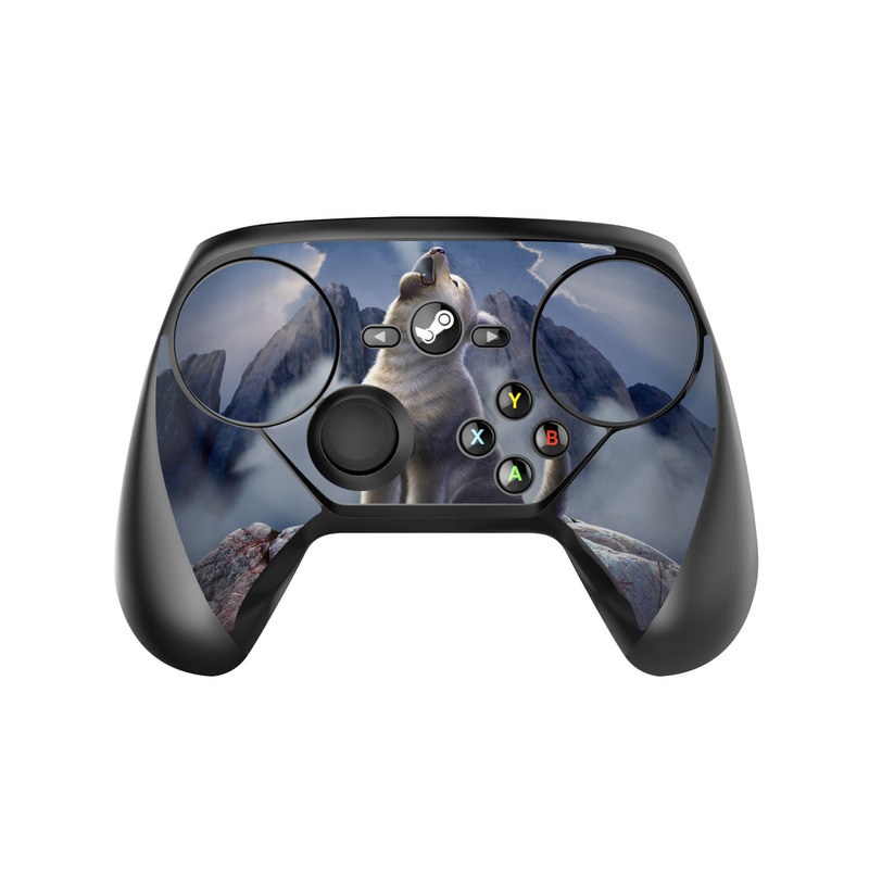 Valve Steam Controller Skin design of Sky, Cloud, Atmosphere, Rock, Wolf, Photography, Cg artwork, Illustration, Mountain, Mythology, with white, blue, gray, brown colors