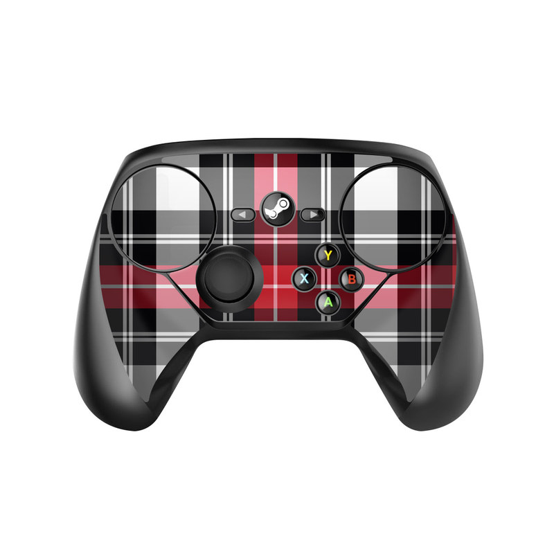 Valve Steam Controller Skin design of Plaid, Tartan, Pattern, Red, Textile, Design, Line, Pink, Magenta, Square, with black, gray, pink, red, white colors
