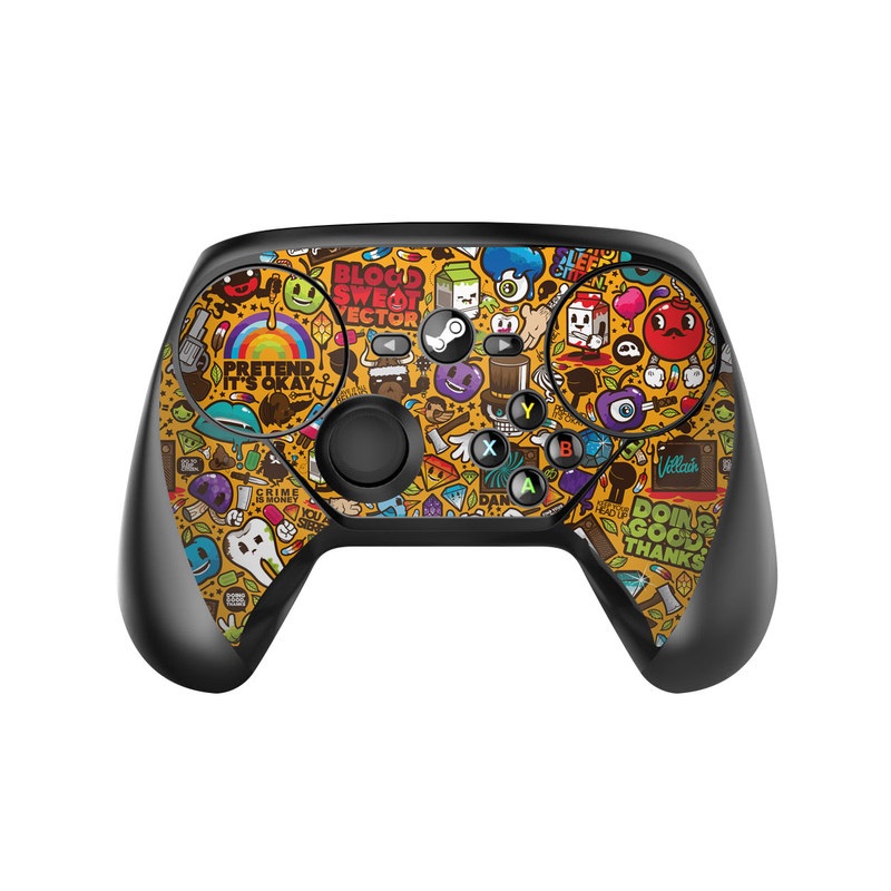 Valve Steam Controller Skin design of Pattern, Psychedelic art, Visual arts, Art, Design, Illustration, Graphic design, Doodle, with black, green, red, gray, orange, blue colors