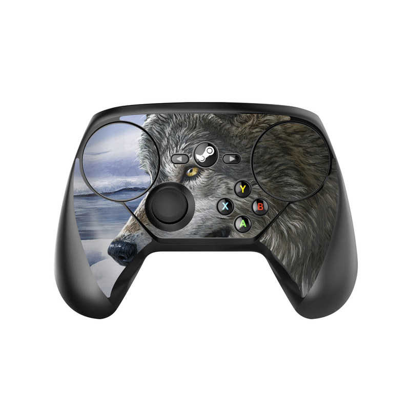 Valve Steam Controller Skin design of Mammal, Vertebrate, Wolf, Canidae, canis lupus tundrarum, Canis, Wildlife, Carnivore, Wolfdog, Dog, with gray, black, blue, purple colors