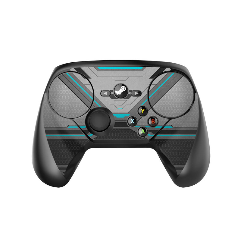 Valve Steam Controller Skin design of Blue, Turquoise, Pattern, Teal, Symmetry, Design, Line, Automotive design, Font, with black, gray, blue colors