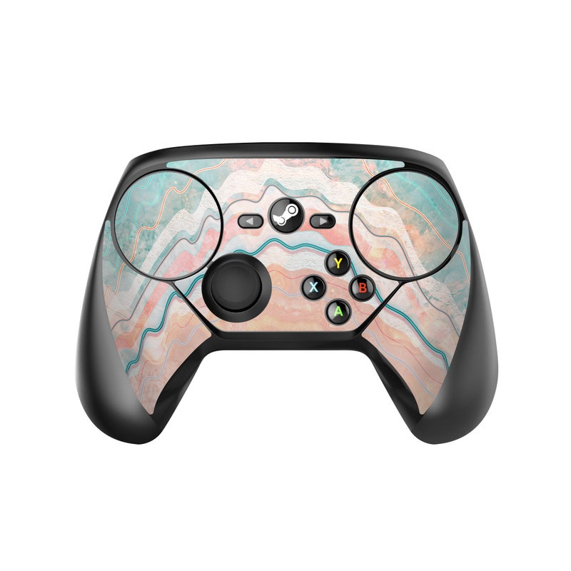 Valve Steam Controller Skin design of Aqua, Line, Pattern, Watercolor paint, Design, Illustration, Art, with blue, pink, white, orange, yellow colors