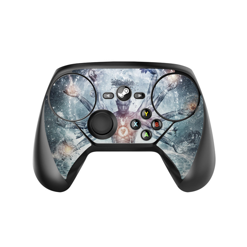 Valve Steam Controller Skin design of Mythology, Cg artwork, Water, Illustration, Fictional character, Space, Graphics, Art, Graphic design, with blue, red, orange, black, white colors