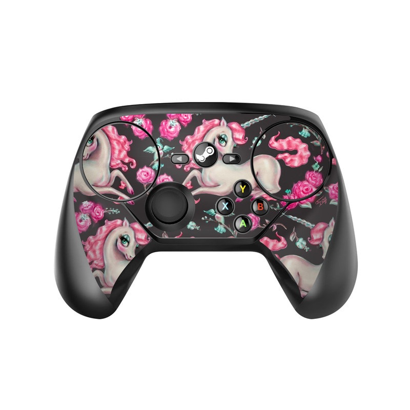 Valve Steam Controller Skin design of Pink, Horse, Pony, Fictional character, Unicorn, Mythical creature, Mane, Textile, Animal figure, Illustration, with white, pink, blue, black, red colors