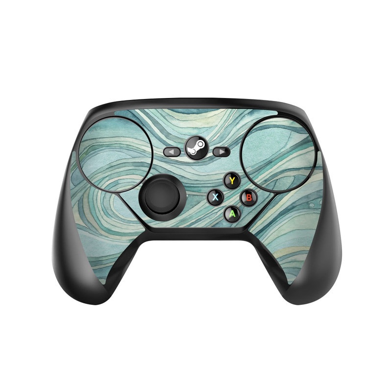Valve Steam Controller Skin design of Aqua, Blue, Pattern, Turquoise, Teal, Water, Design, Line, Wave, Textile, with gray, blue colors