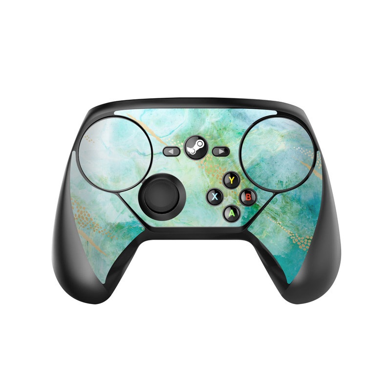 Valve Steam Controller Skin design of Blue, Watercolor paint, Aqua, Line, Sky, Design, Pattern, Art, Illustration, with blue, yellow, orange colors