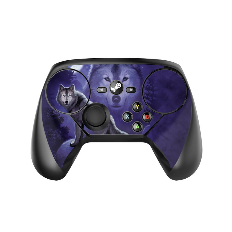 Valve Steam Controller Skin design of Wolf, Canidae, canis lupus tundrarum, Canis, Wolfdog, Dog, Native american indian dog, Wildlife, Sakhalin husky, Moonlight, with blue, black, gray colors
