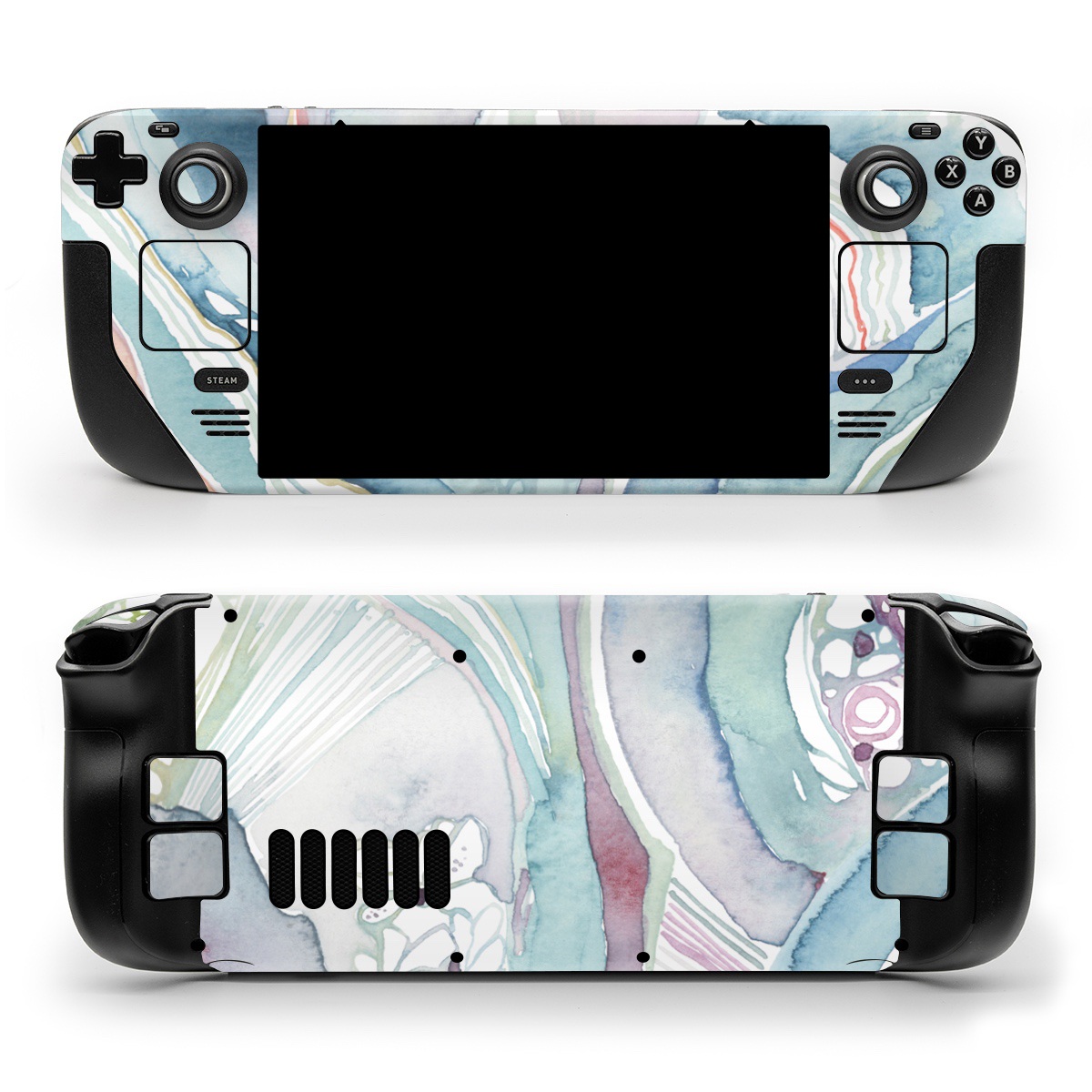 Valve Steam Deck Skin design of Watercolor paint, Plant, Art, Illustration, Flower, with blue, purple, pink, red, orange colors