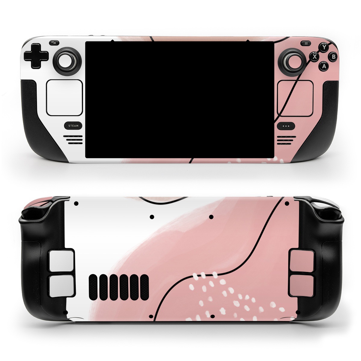 Valve Steam Deck Skin design of Skin, Pink, Nose, Peach, Shoulder, Lip, Neck, Line, Joint, Ear, Footwear, Material Property, Clip Art, Graphics, Illustration, with white, pink, brown, black colors