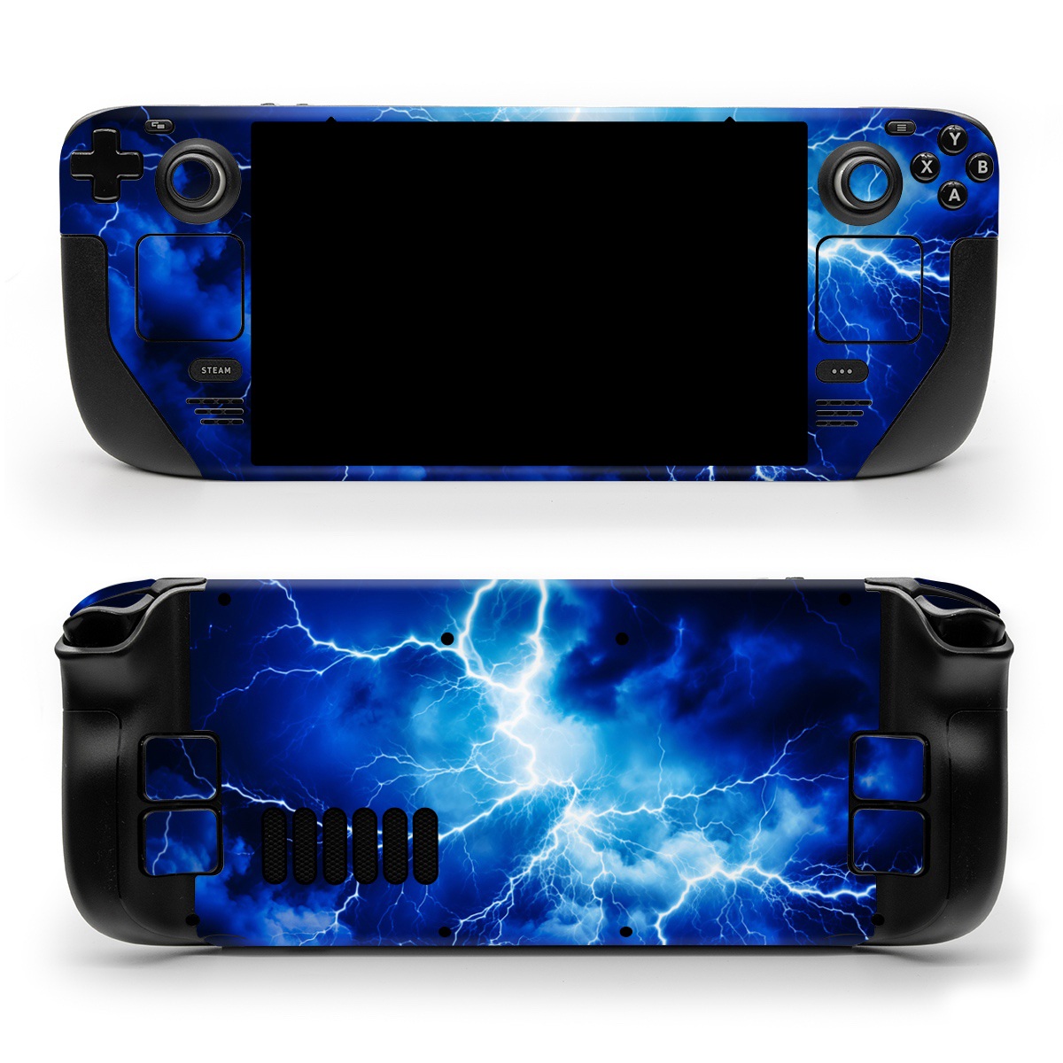 Valve Steam Deck Skin design of Thunder, Sky, Atmosphere, Daytime, Cloud, Water, Lightning, Light, Azure, Natural environment, with black, blue colors