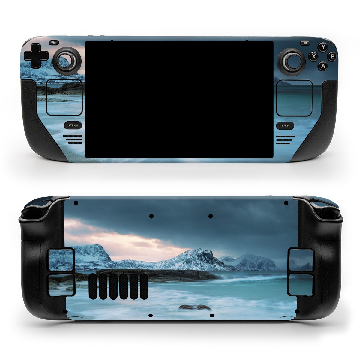 Valve Steam Deck Skin design of Body of water, Sky, Nature, Sea, Ocean, Wave, Blue, Water, Coast, Wind wave, with white, blue, black, orange colors